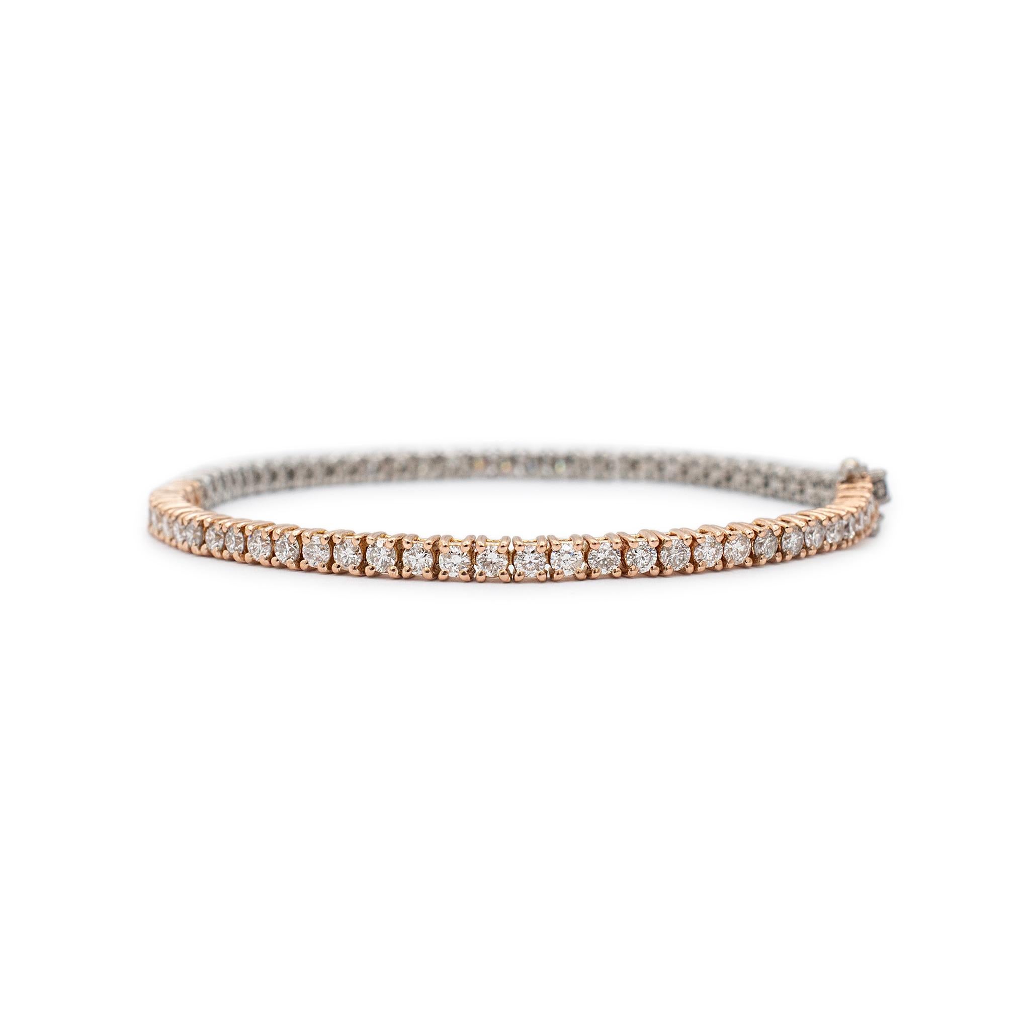 Damen-Tennisarmband aus 18 Karat Weiß- und Roségold mit zweifarbigen Diamanten 2
