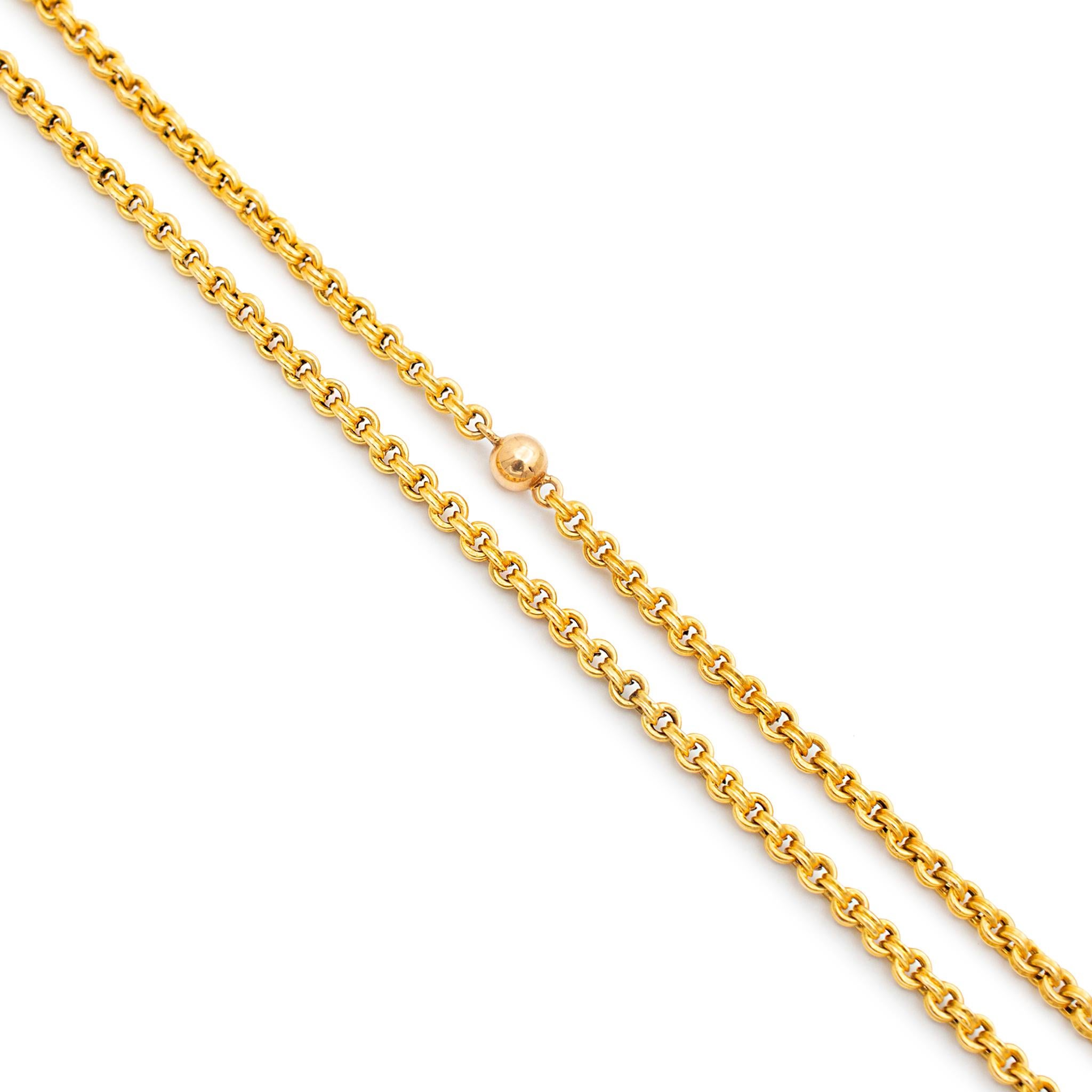 Women's Ladies 18K Yellow 70” Double Rolo Station Bead Chain For Sale