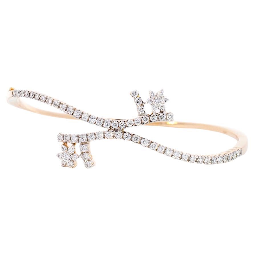 Bracelet jonc à fleurs en or jaune 18 carats avec diamants 1,01 carat, pour femmes en vente