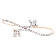 Bracelet jonc à fleurs en or jaune 18 carats avec diamants 1,01 carat, pour femmes