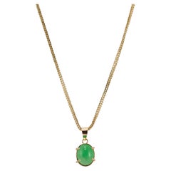 Ladies 18K Yellow Gold Cabochon Oval Emerald Solitaire Pendant Necklace