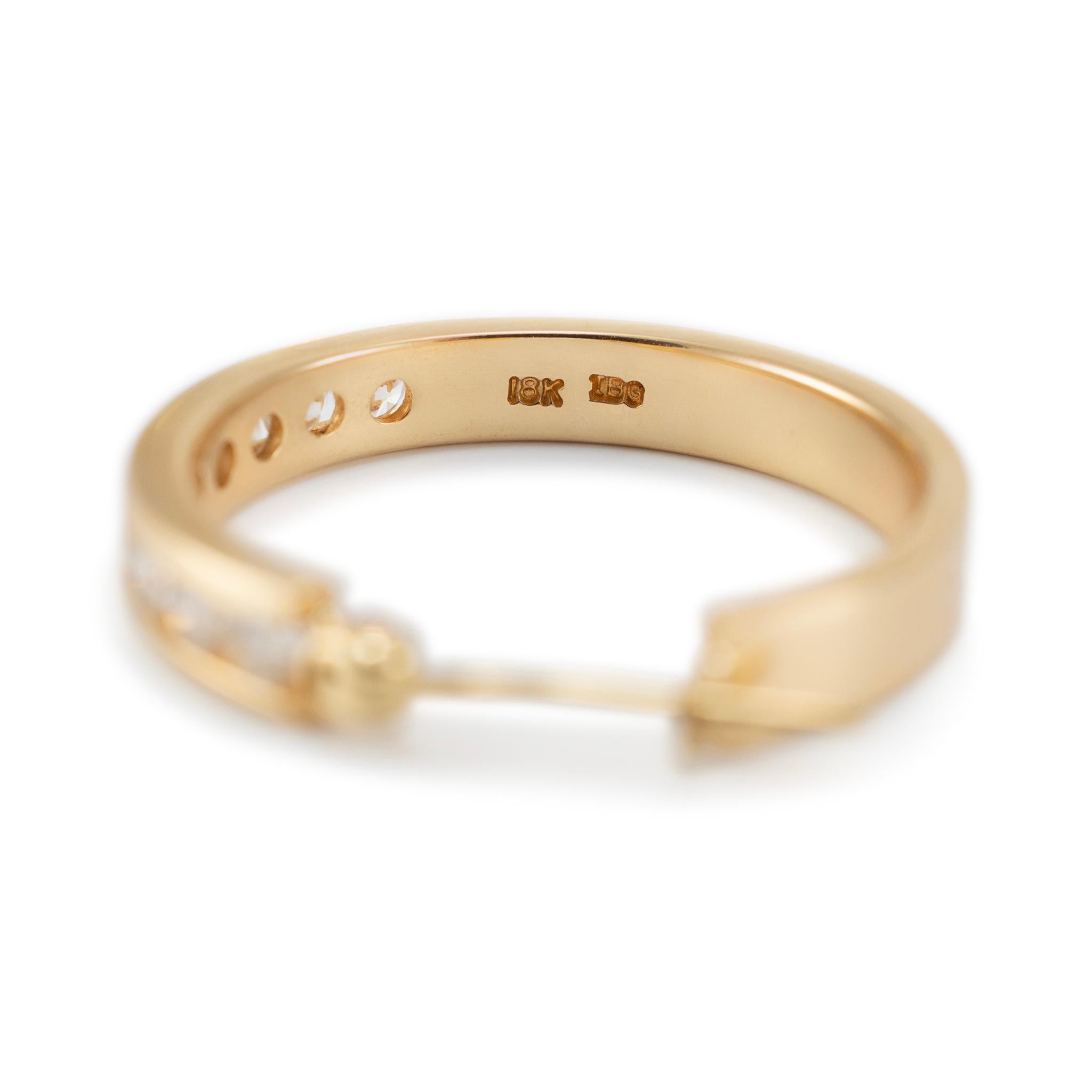 Ladies 18K Yellow Gold Channel Set Half Eternity Diamond Hoop Earrings In Excellent Condition In Houston, TX