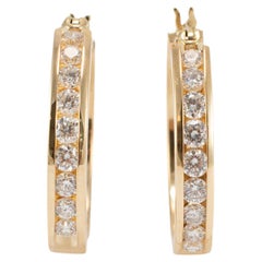 Ladies 18K Yellow Gold Channel Set Half Eternity Diamond Hoop Earrings