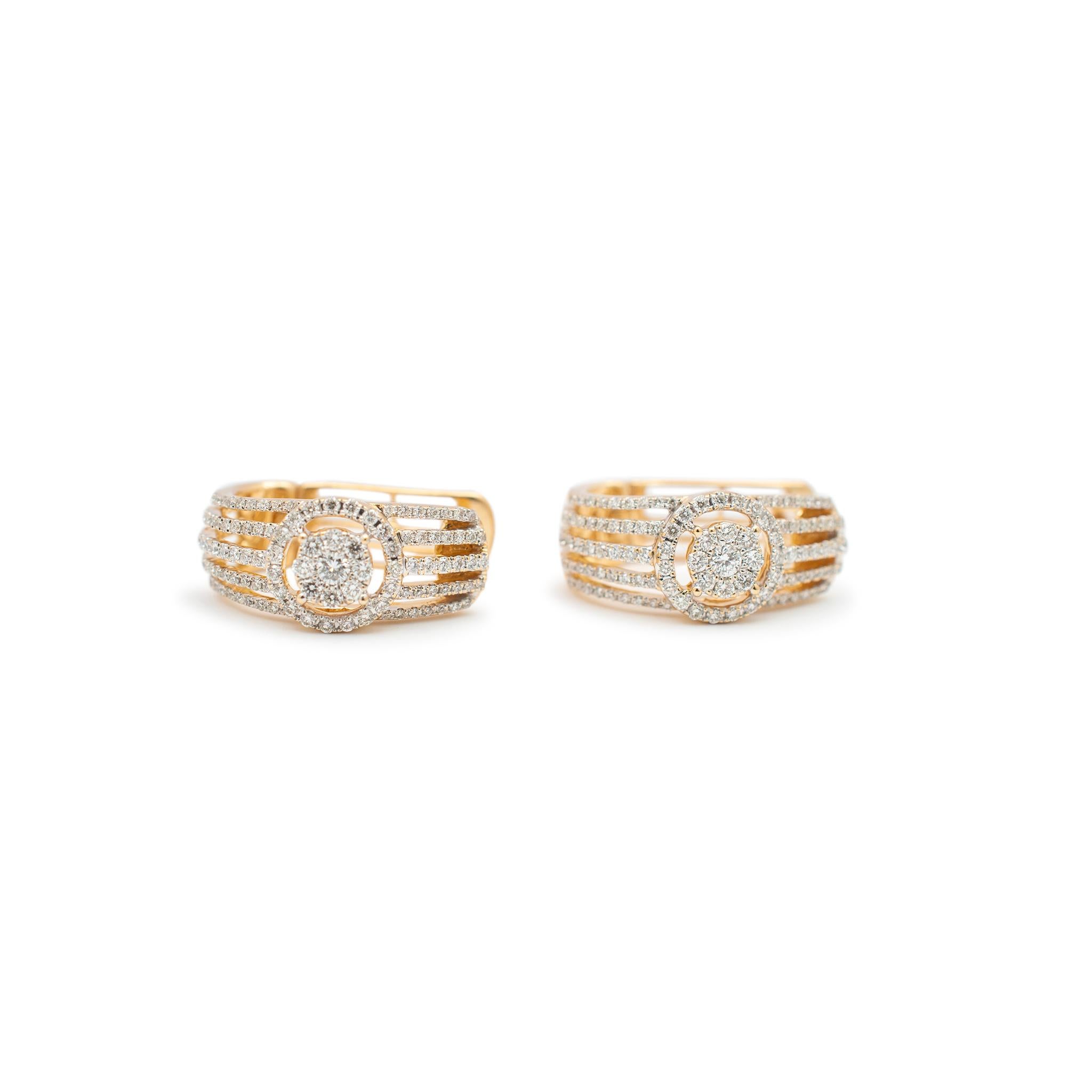 Women's Ladies 18K Yellow Gold Cluster Diamond Huggie Earrings For Sale
