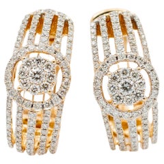 Ladies 18K Yellow Gold Cluster Diamond Huggie Earrings