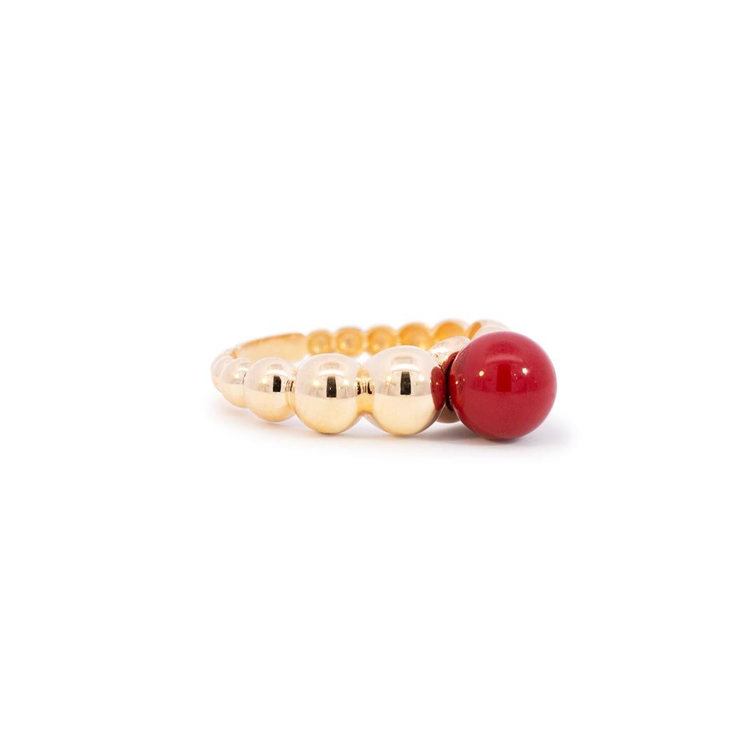 Ball Cut Ladies 18k Yellow Gold Coral Beads Cocktail Ring For Sale