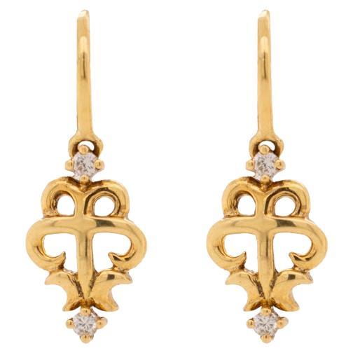 Ladies 18K Yellow Gold Diamond Dangle Earrings For Sale