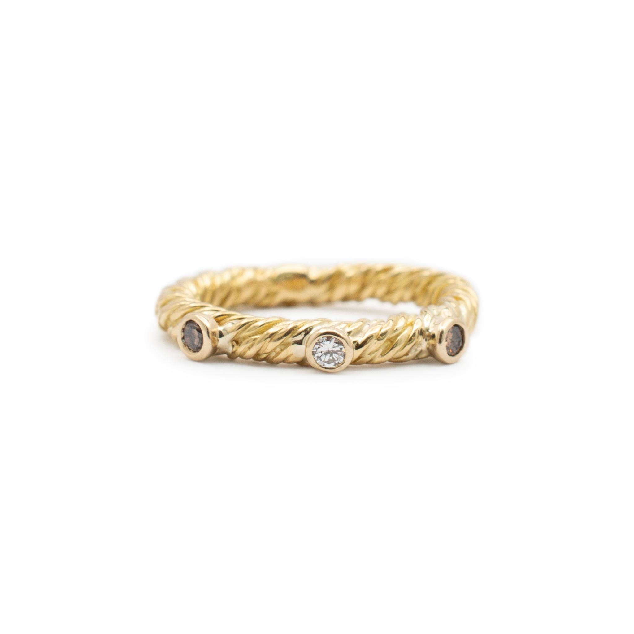 Ladies 18K Yellow Gold Diamond Three Stackable Band Rings Set For Sale 2