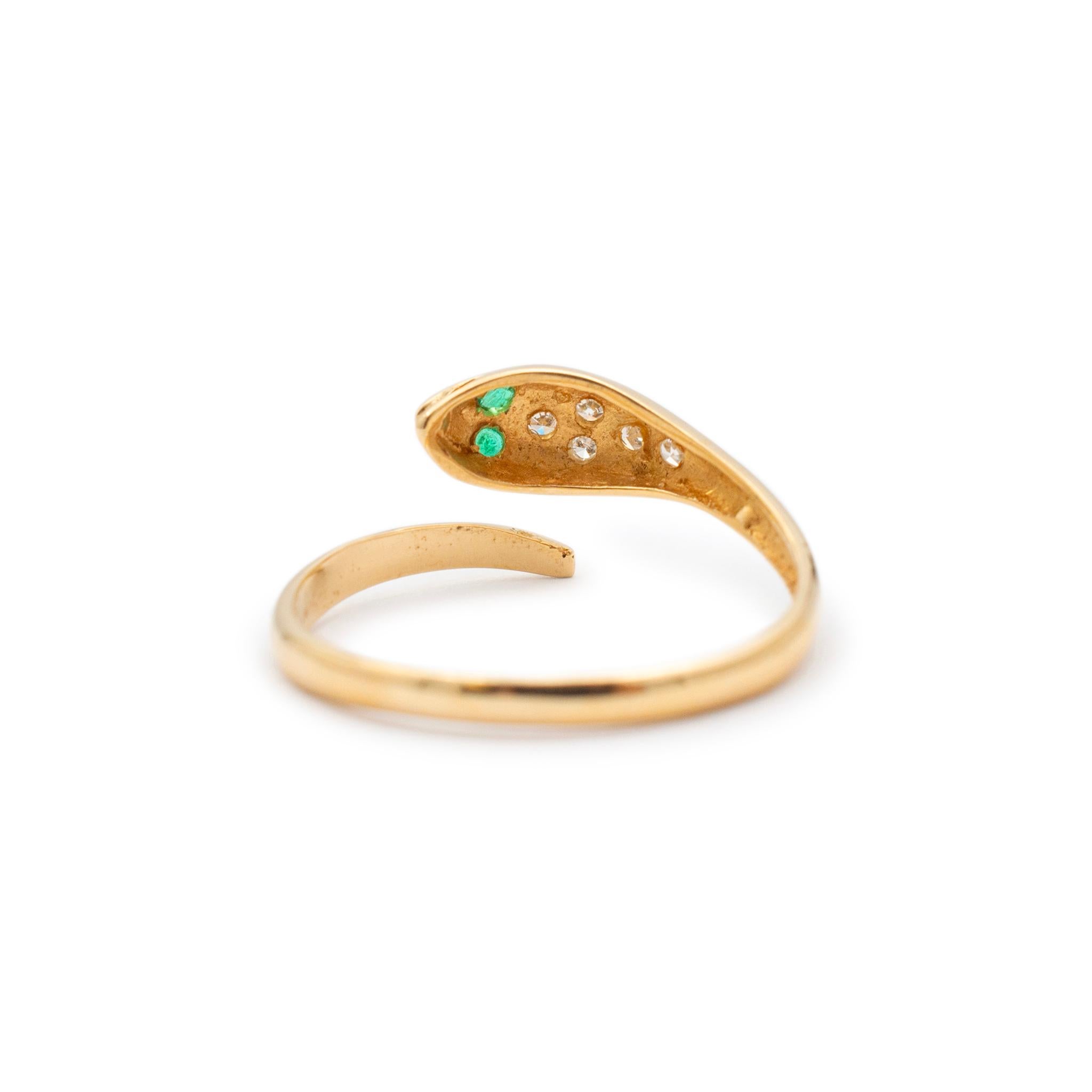 Women's Ladies 18K Yellow Gold Emerald & Diamond Snake Cocktail Ring