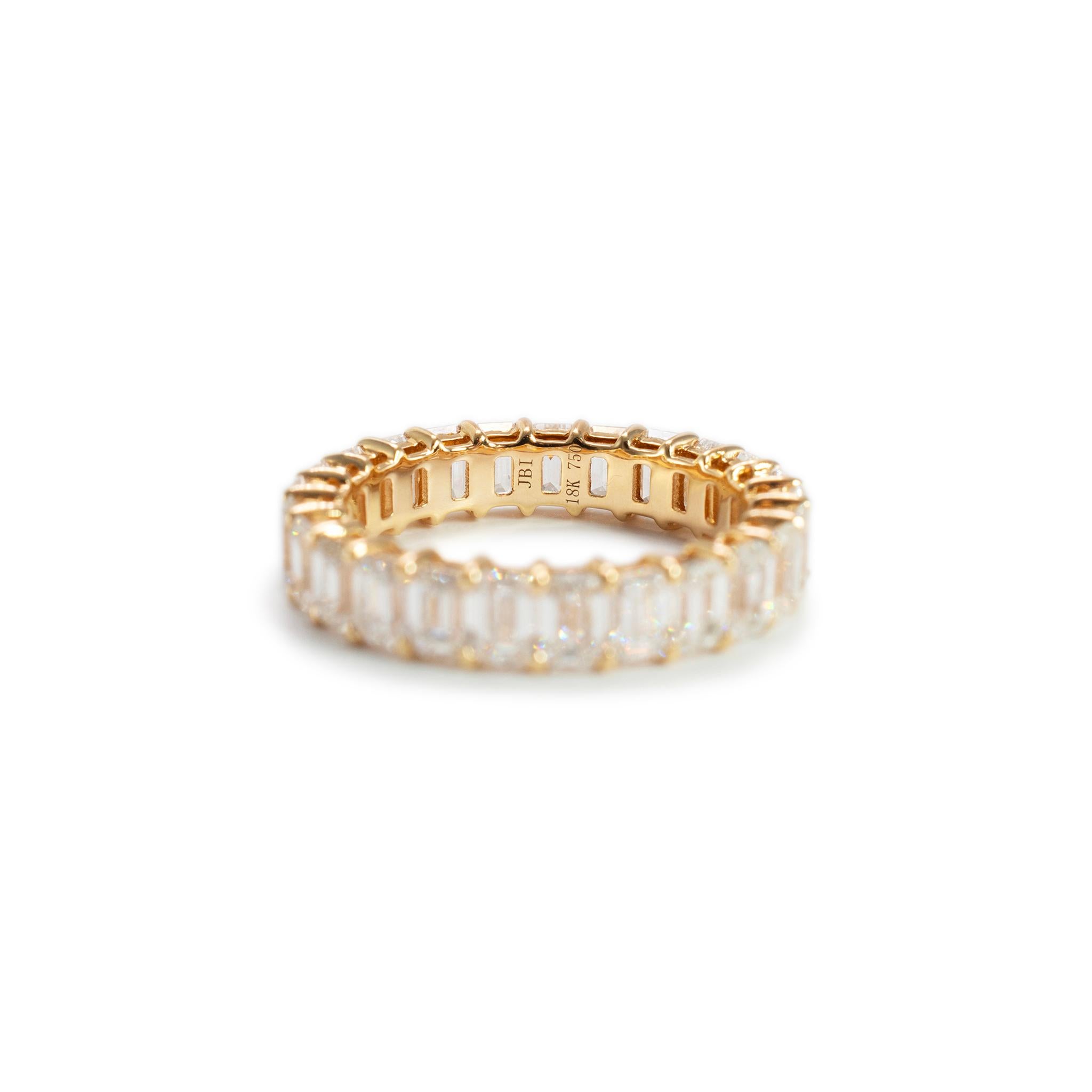 Women's Ladies 18K Yellow Gold Full Eternity Emerald Cut Diamond Wedding Band For Sale