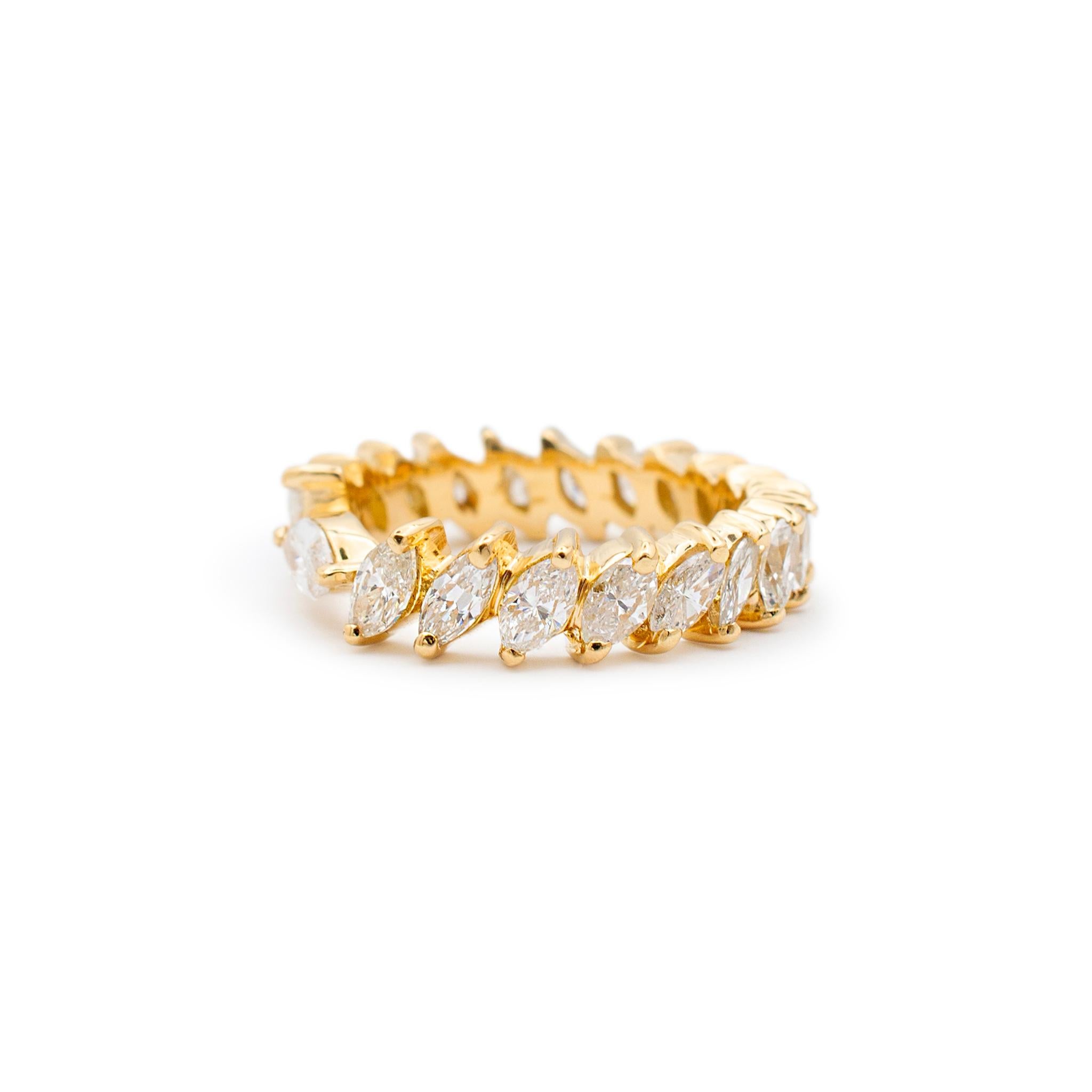 Marquise Cut Ladies 18K Yellow Gold Full Eternity Marquee Diamond Wedding Band For Sale