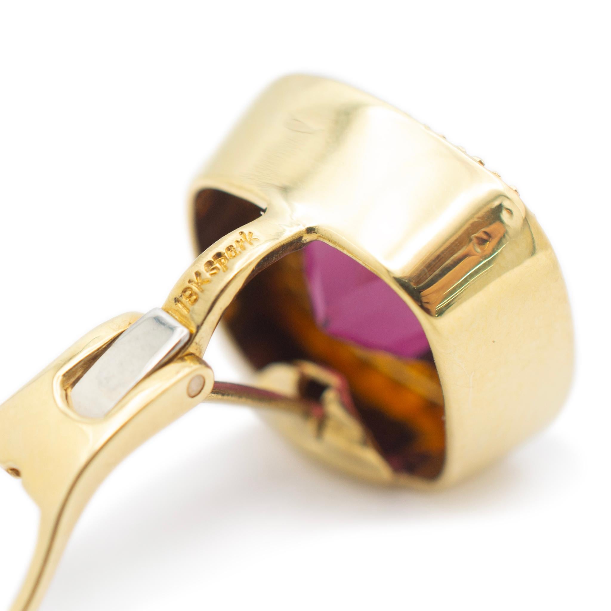 Women's Ladies 18K Yellow Gold Garnet Halo Diamond Cushion Shaped Clip on Stud Earrings