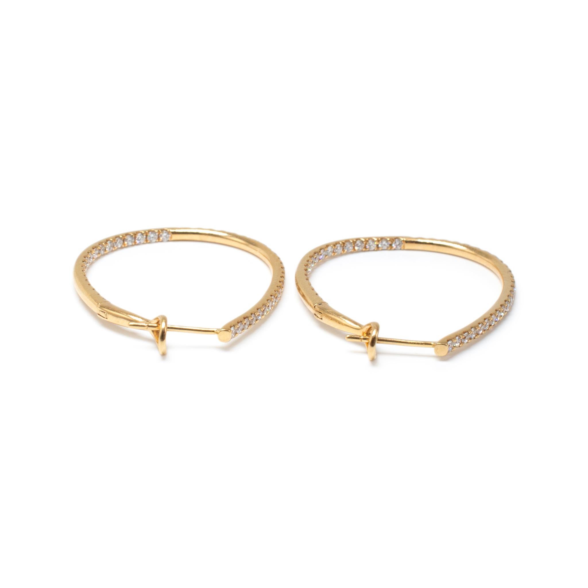 Round Cut Ladies 18K Yellow Gold Inside Out Pave Diamond Huggie Hoop Earrings