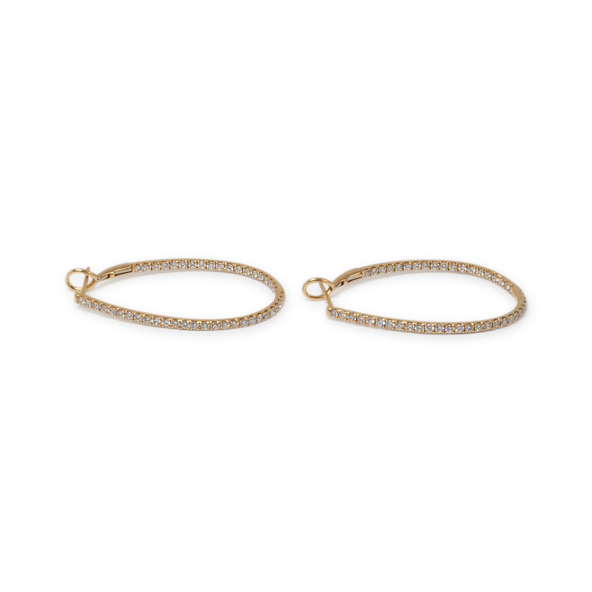 Ladies 18K Yellow Gold Inside Out Pave Diamond Huggie Hoop Earrings In Excellent Condition In Houston, TX