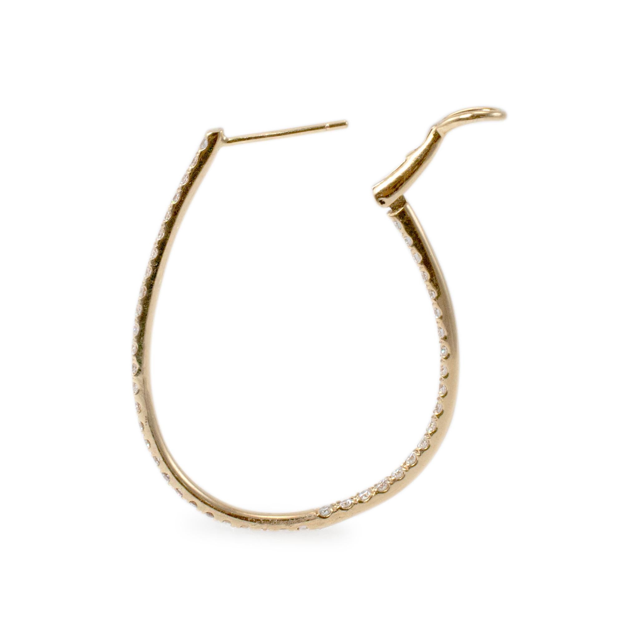 Women's Ladies 18K Yellow Gold Inside Out Pave Diamond Huggie Hoop Earrings