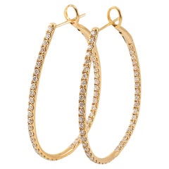 Ladies 18K Yellow Gold Inside Out Pave Diamond Huggie Hoop Earrings
