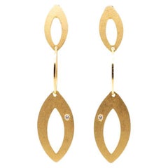 Ladies 18k Yellow Gold Marquee-Shaped Diamond Drop Earrings