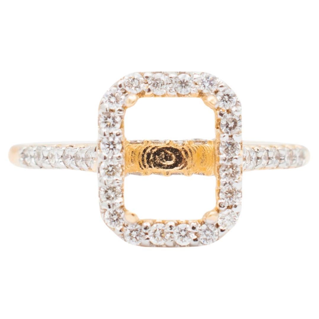 Ladies 18K Yellow Gold Rectangular Halo Accented Semi Mount Engagement Ring