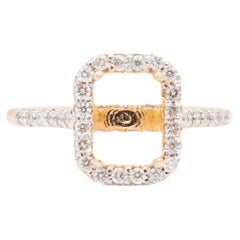 Ladies 18K Yellow Gold Rectangular Halo Accented Semi Mount Engagement Ring