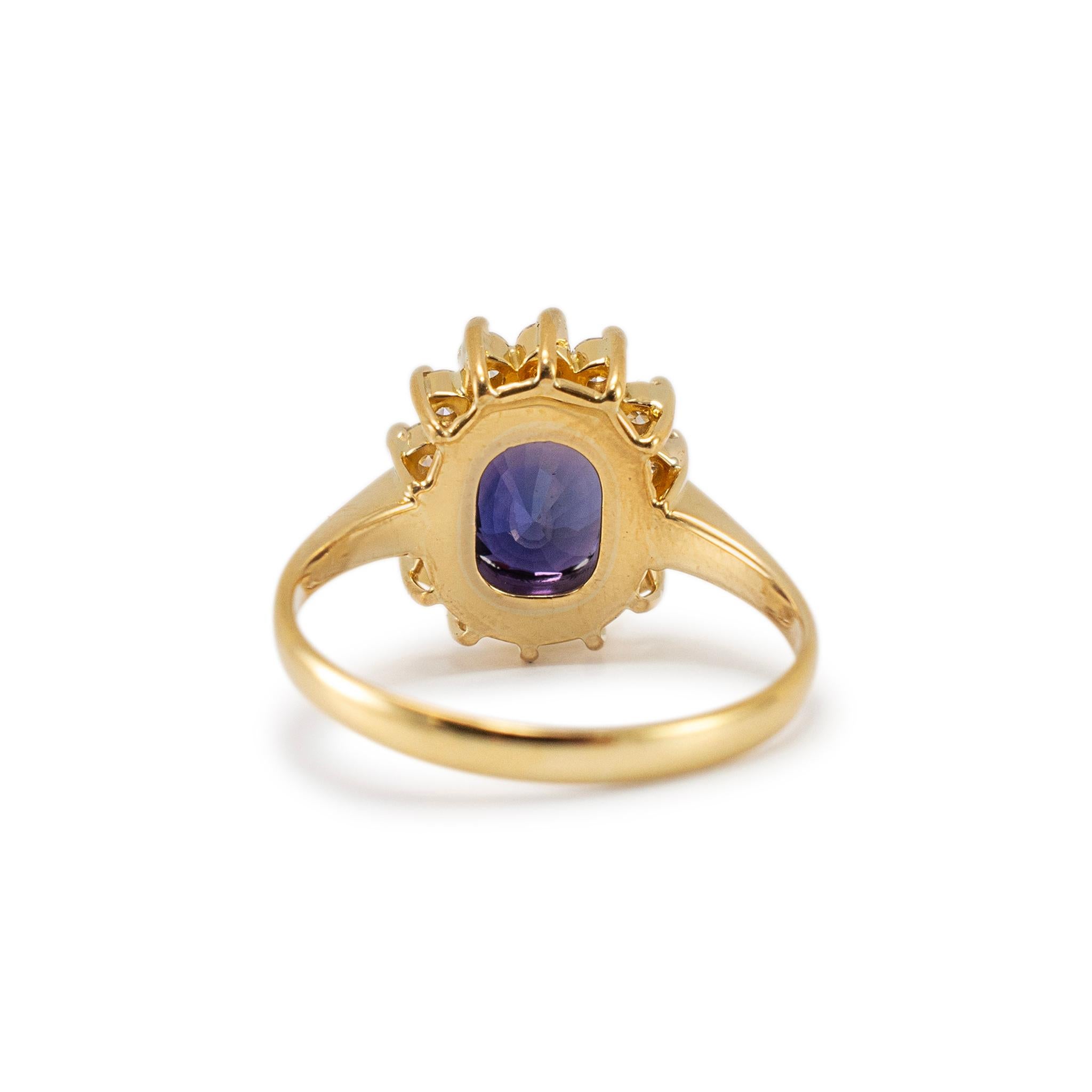 Bague cocktail pour femmes en or jaune 18 carats, saphir, halo de diamants Pour femmes en vente