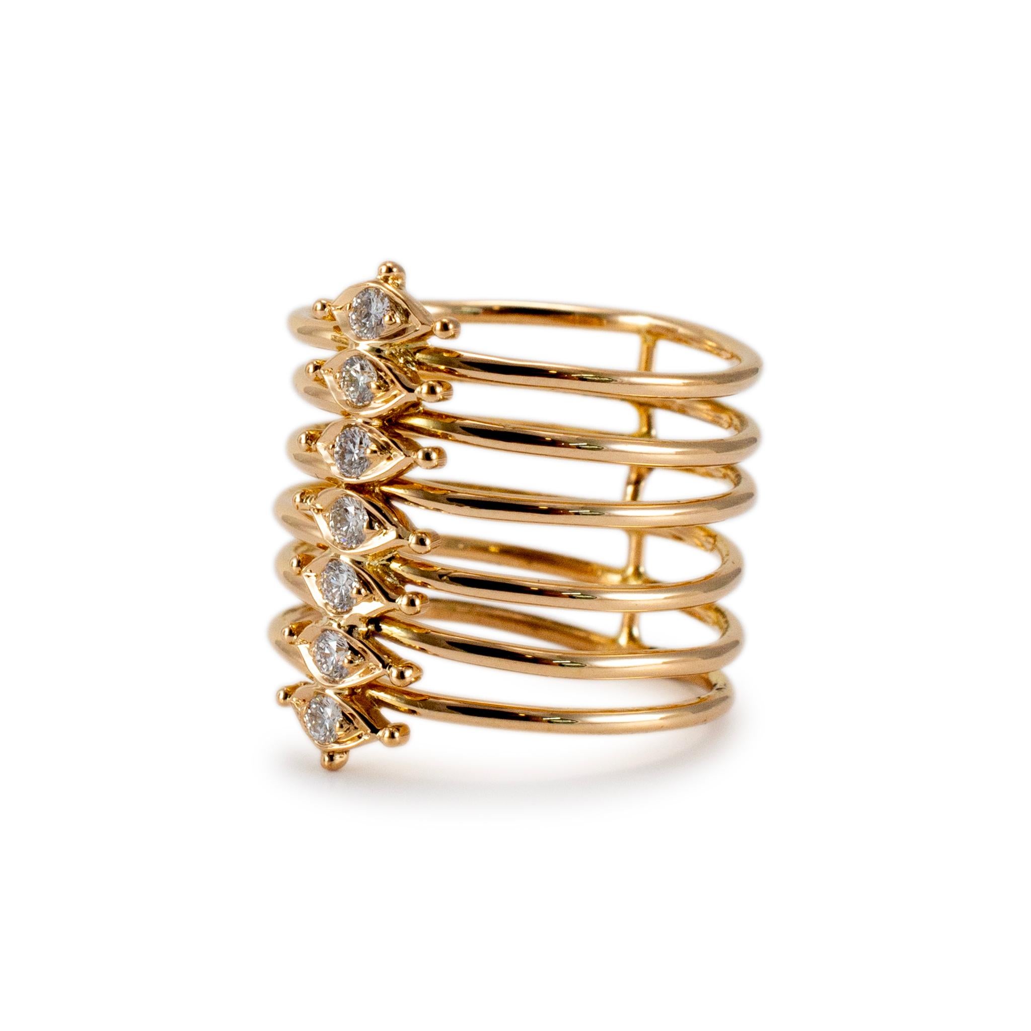 Round Cut Ladies 18K Yellow Gold Stacking Diamond Band Ring For Sale