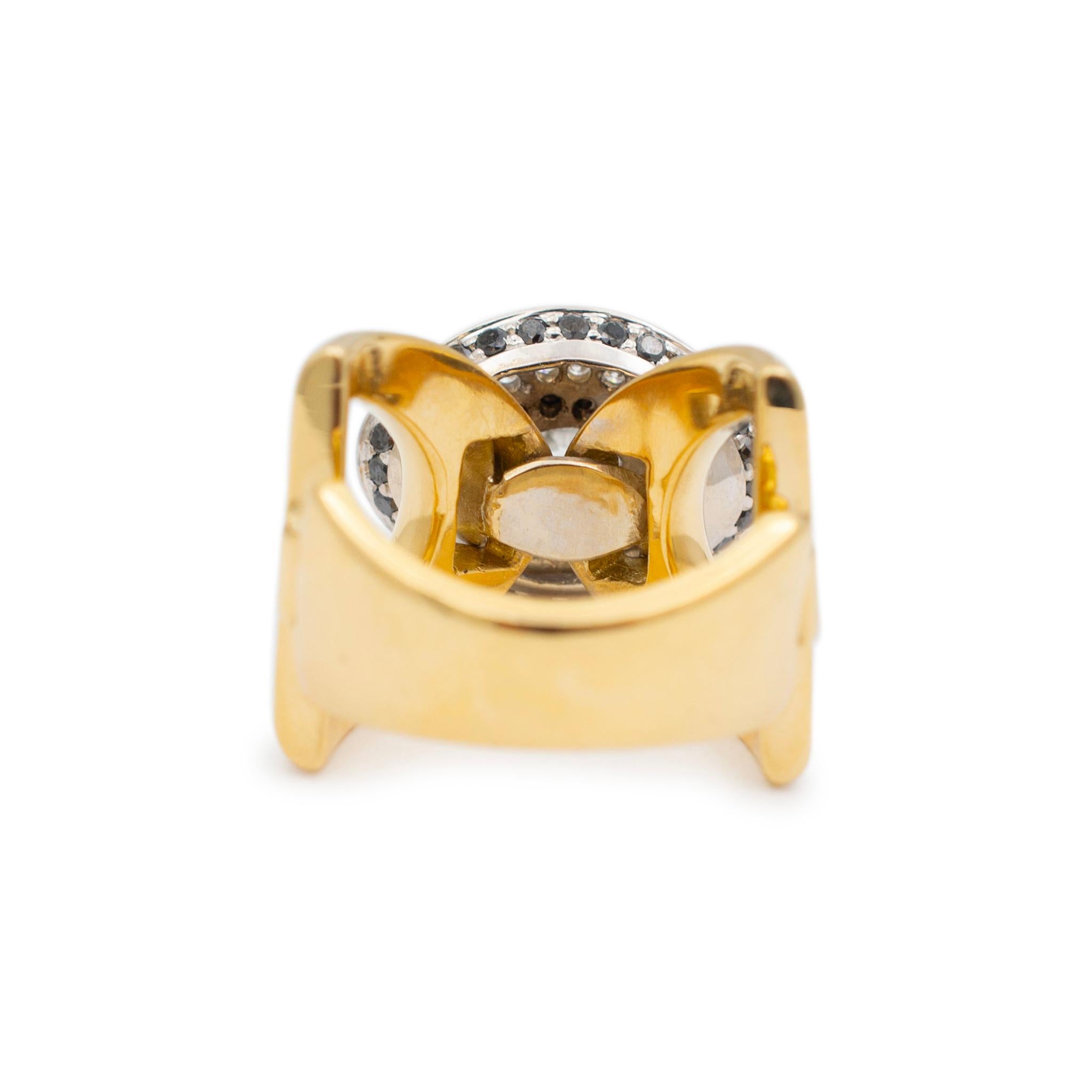 Women's Ladies 18K Yellow Gold White & Black Diamond Split Shank Cocktail Ring For Sale
