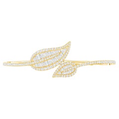 Ladies 18K Yellow Gold with 2.80 Diamonds Leaf Hinged Cuff Bracelet