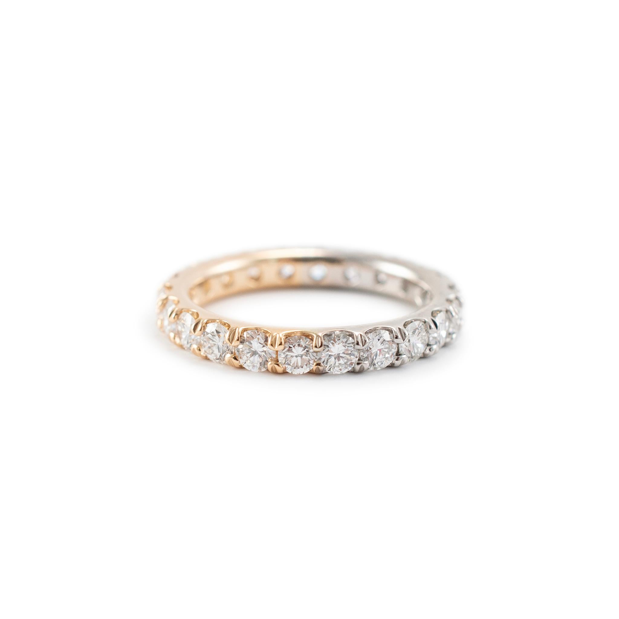 Round Cut Ladies 18K Yellow & White Gold Two Tone Full Eternity Diamond Wedding Band