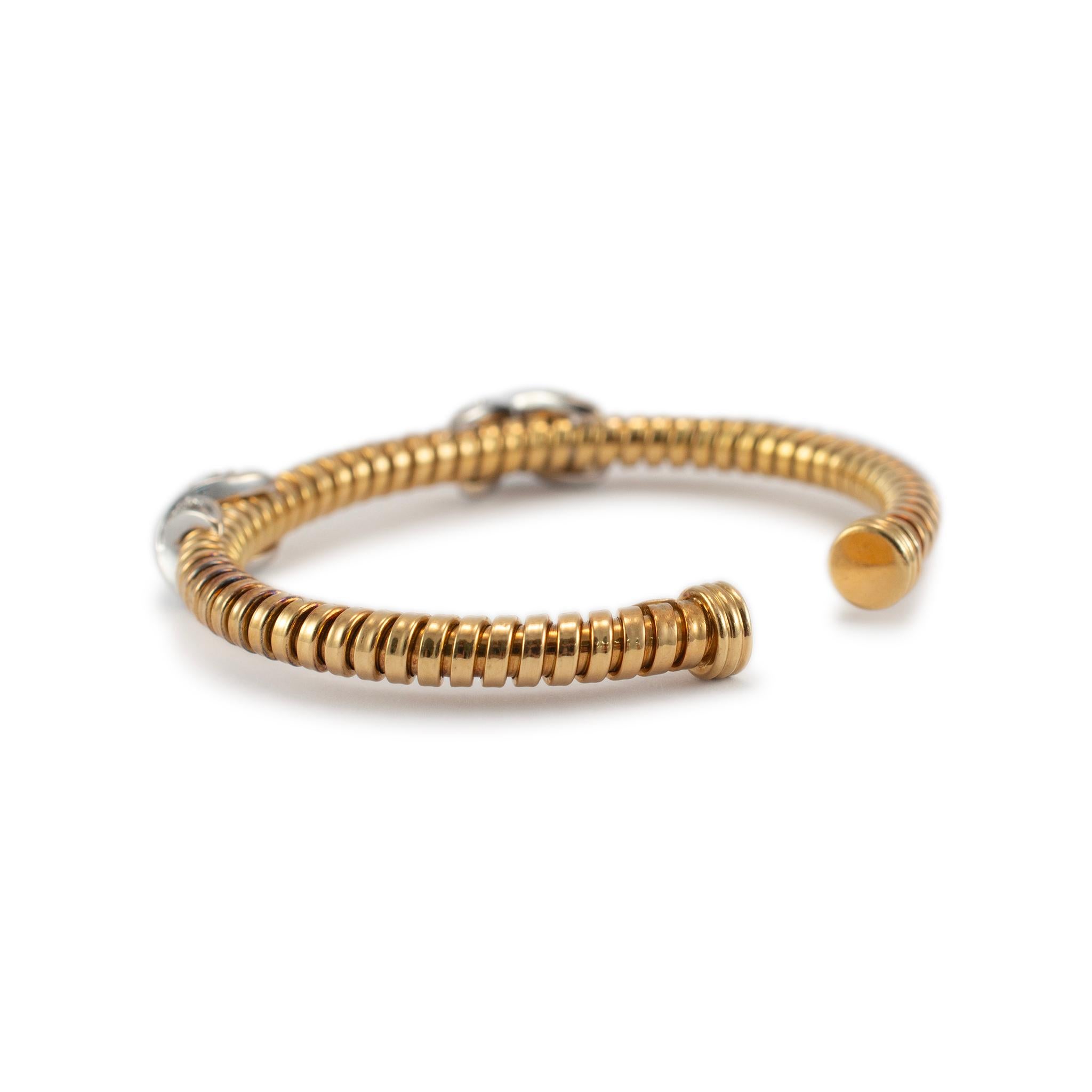 Damen 18K Gelb & Weiß Gold X Pave Diamant Flexible Manschette Armband (Rundschliff)