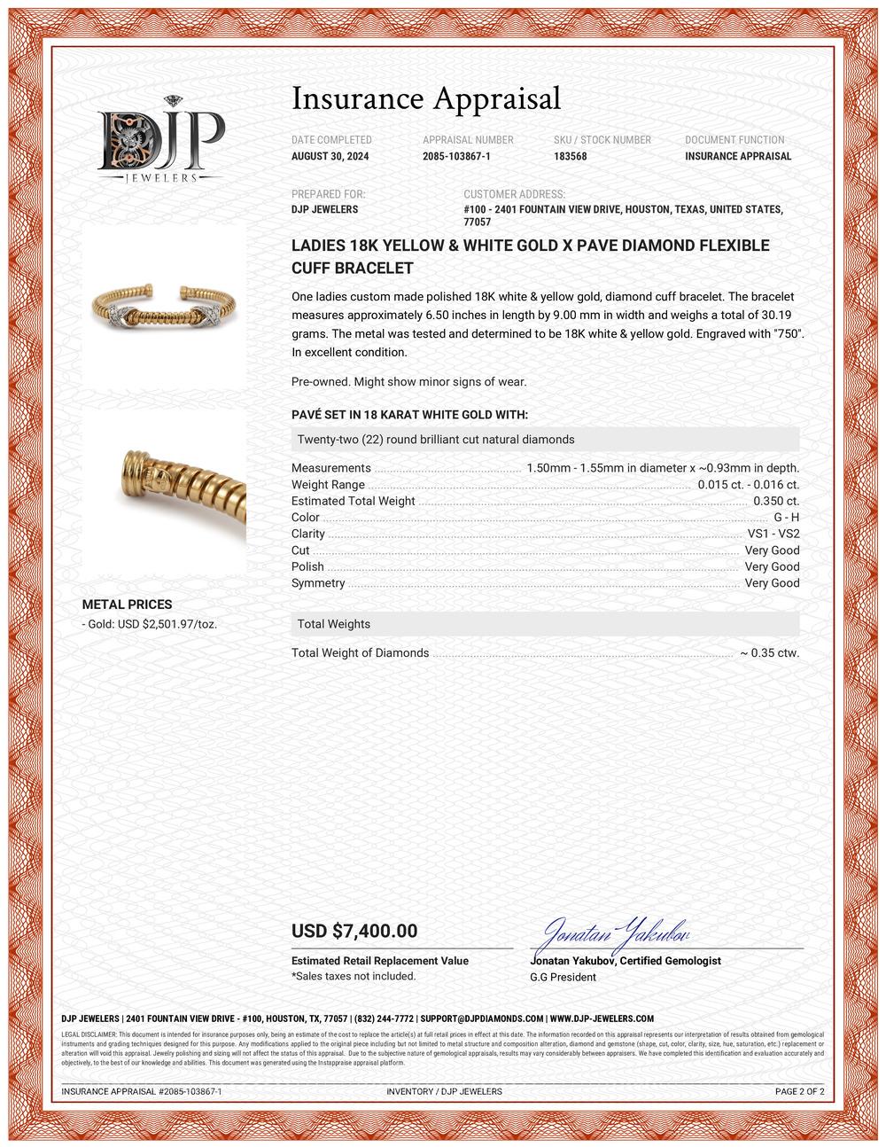 Damen 18K Gelb & Weiß Gold X Pave Diamant Flexible Manschette Armband 2