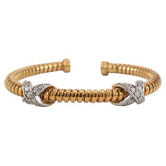 Damen 18K Gelb & Weiß Gold X Pave Diamant Flexible Manschette Armband