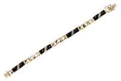 Ladies 1980s 14k Italian Gold Onyx 
Diamond Cuban Link Bracelet