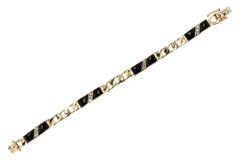 Ladies 1980s 14k Italian Gold Onyx & Diamond Cuban Link Bracelet