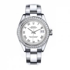 Ladies Rolex Datejust Diamond Bezel White Roman Dial Oyster Band Watch