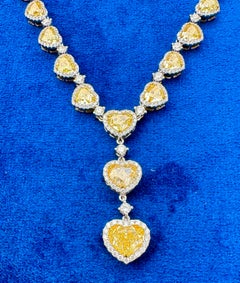Ladies 43.48 Carat Heart Brilliant All Solitaires Yellow Diamond Lariat Necklace
