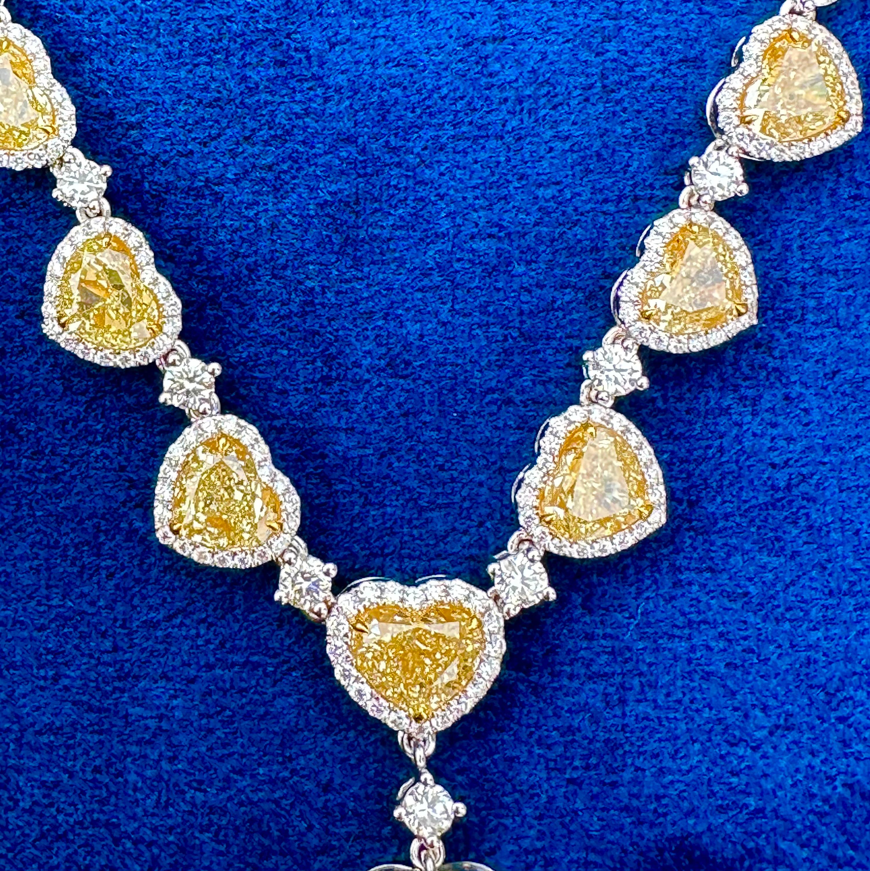Artisan Ladies 43.48 Carat Heart Brilliant All Solitaires Yellow Diamond Lariat Necklace
