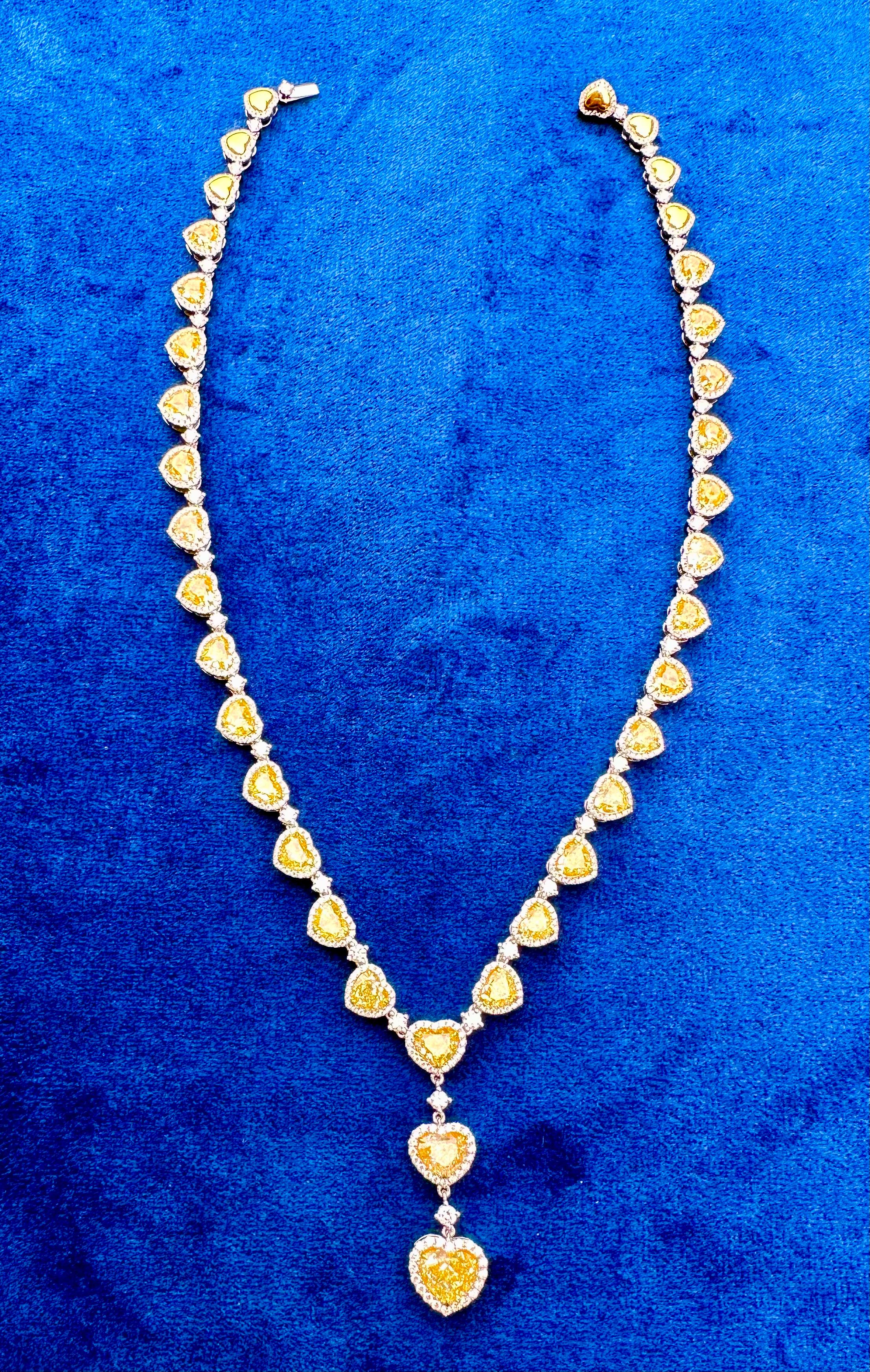 Women's Ladies 43.48 Carat Heart Brilliant All Solitaires Yellow Diamond Lariat Necklace
