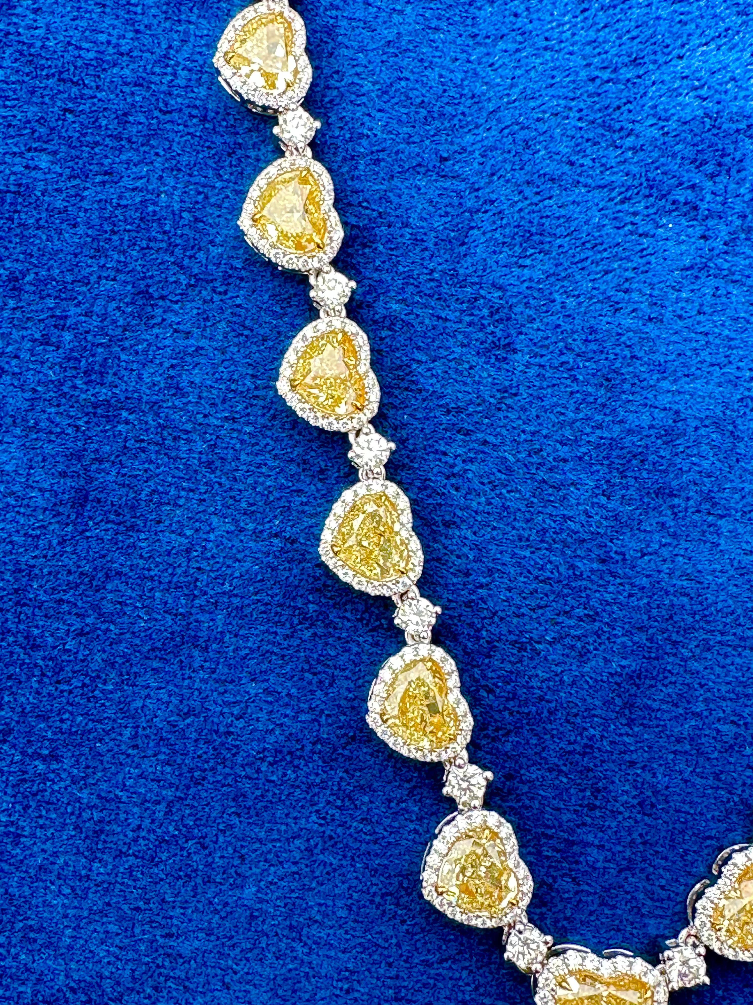 Ladies 43.48 Carat Heart Brilliant All Solitaires Yellow Diamond Lariat Necklace 1