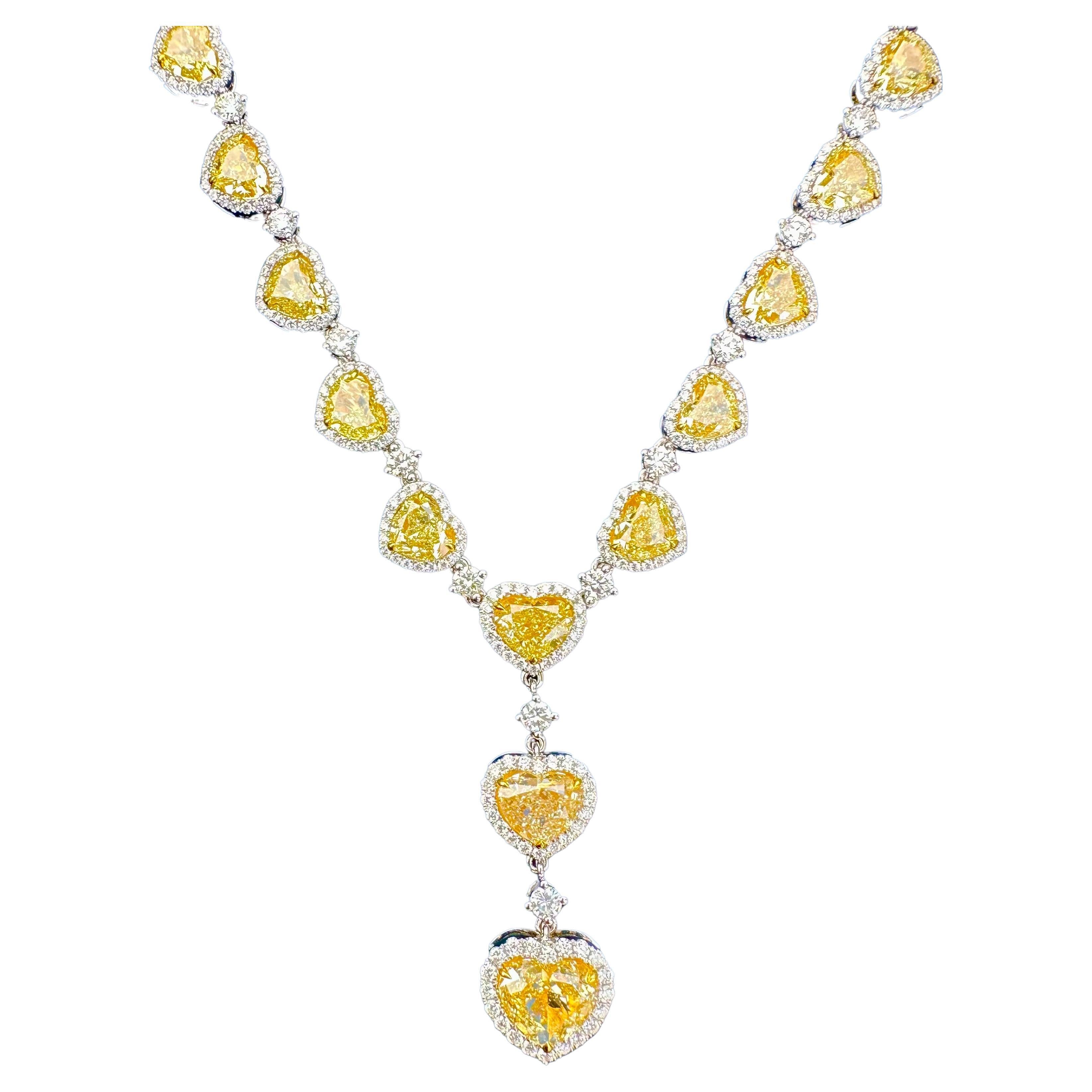 Ladies 43.48 Carat Heart Brilliant All Solitaires Yellow Diamond Lariat Necklace