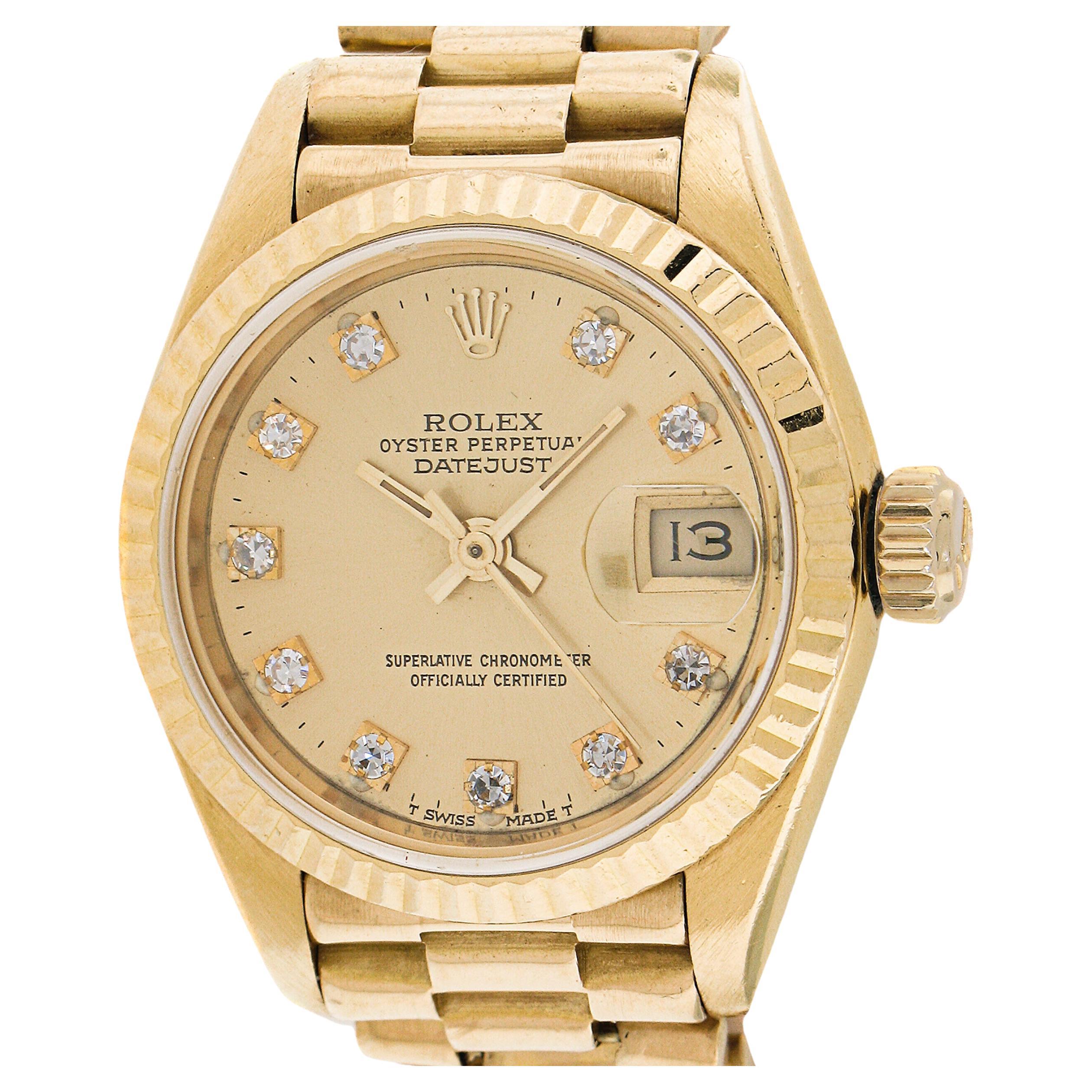 Ladies 90s 18k Gold Diamond Rolex Datejust 26mm Jubilee Bracelet Watch Ref 69178