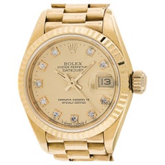Retro Ladies 90s 18k Gold Diamond Rolex Datejust 26mm Jubilee Bracelet Watch Ref 69178