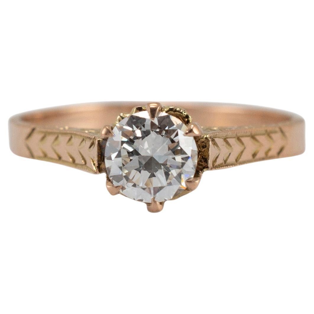 Ladies Antique 10K Yellow Gold 0.53ct Old European Filigreed Engagement Ring
