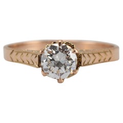 Anillo de compromiso de oro amarillo antiguo de 10 quilates con filigrana europea de 0,53 ct para señora