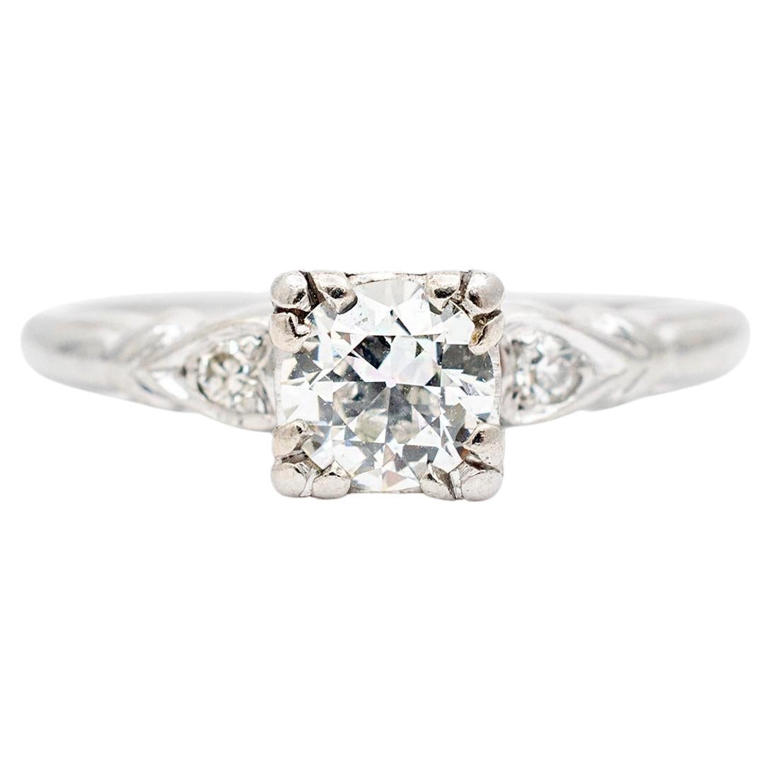 Ladies Antique 14K White Gold Old European Diamond Engagement Ring For Sale