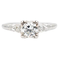 Ladies Antique 14K White Gold Old European Diamond Engagement Ring