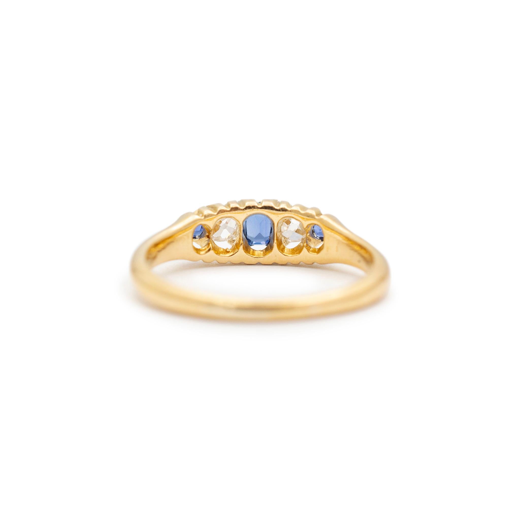 Women's Ladies Antique 18K Yellow Gold Old European Diamond Sapphire Cocktail Ring