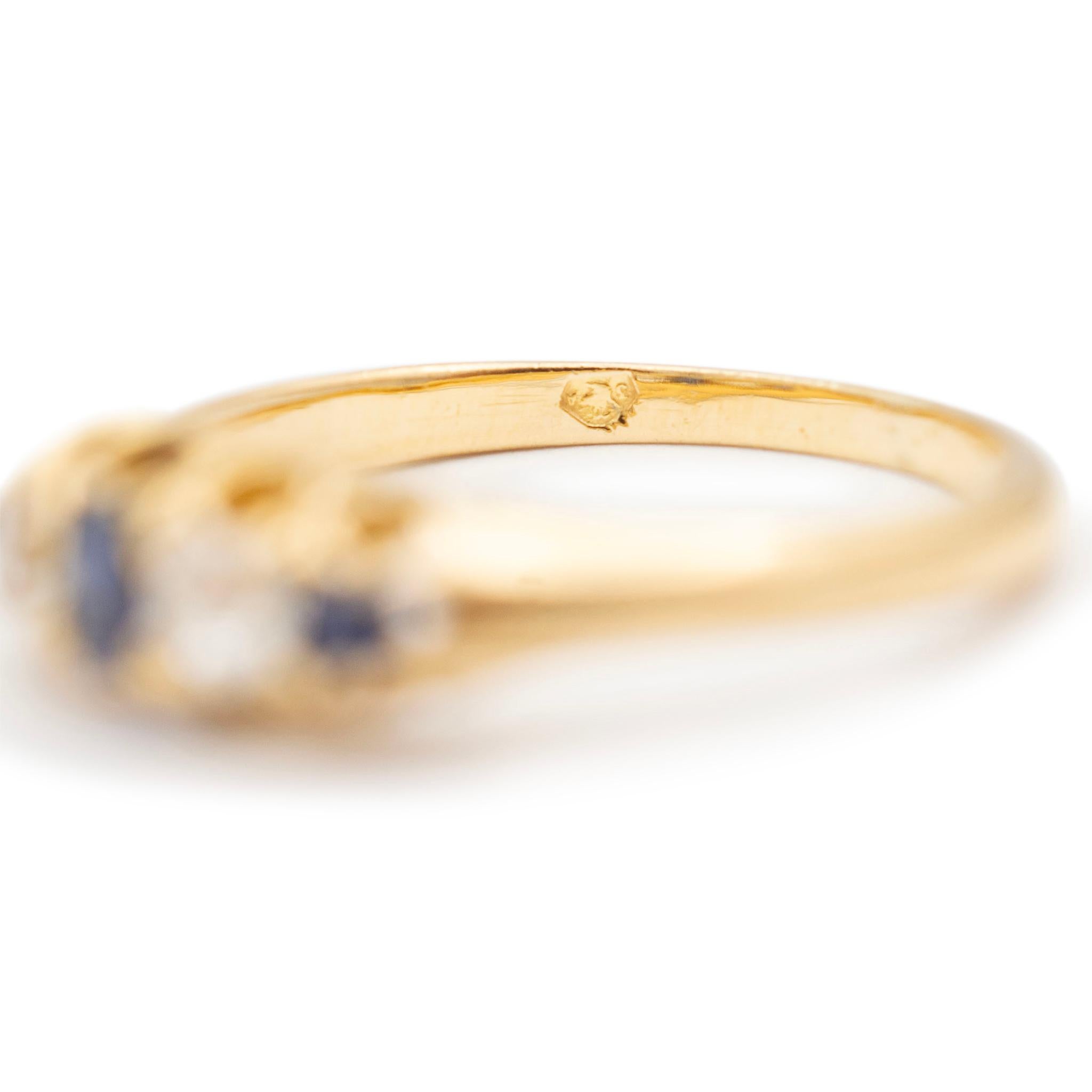 Ladies Antique 18K Yellow Gold Old European Diamond Sapphire Cocktail Ring For Sale 1