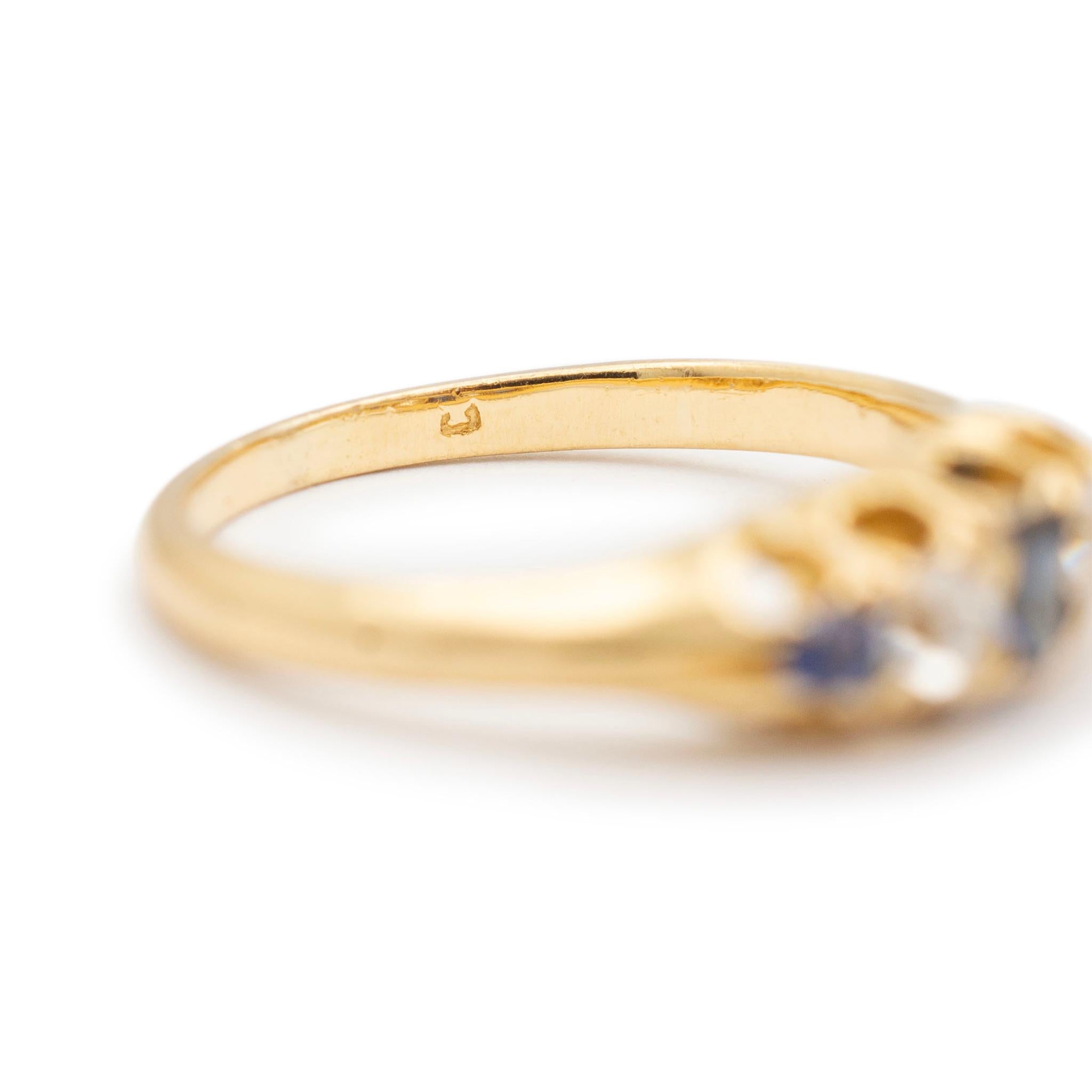 Ladies Antique 18K Yellow Gold Old European Diamond Sapphire Cocktail Ring For Sale 2