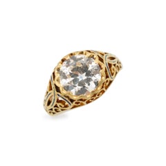 Ladies Antique 18K Yellow Gold GIA Old European Filigreed Enamel Engagement Ring