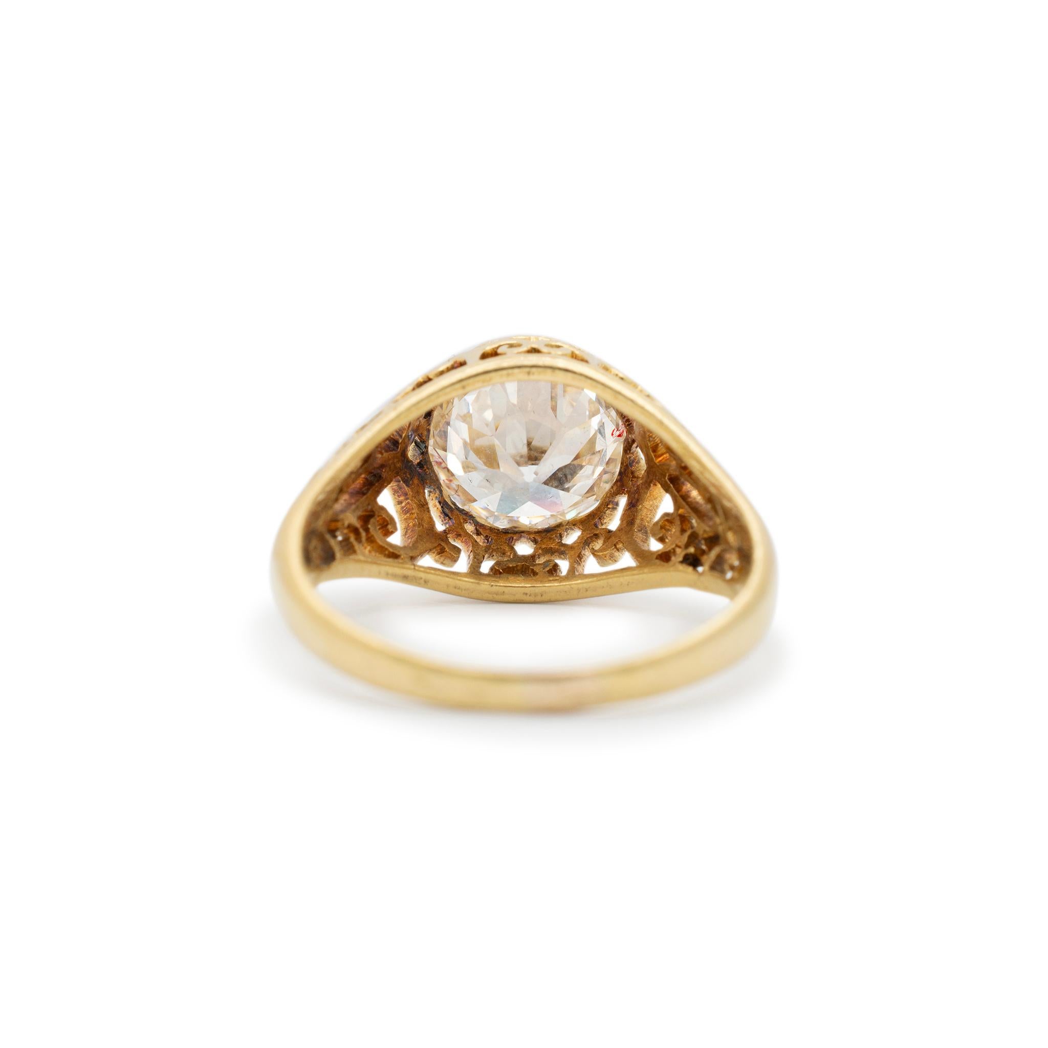 Women's Ladies Antique 18K Yellow Gold GIA Old European Filigreed Enamel Engagement Ring For Sale